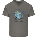 Ecological Environment Climate Change Cycling Mens V-Neck Cotton T-Shirt Charcoal