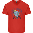 Ecological Environment Climate Change Cycling Mens V-Neck Cotton T-Shirt Red