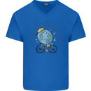 Ecological Environment Climate Change Cycling Mens V-Neck Cotton T-Shirt Royal Blue