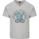 Ecological Environment Climate Change Cycling Mens V-Neck Cotton T-Shirt Sports Grey