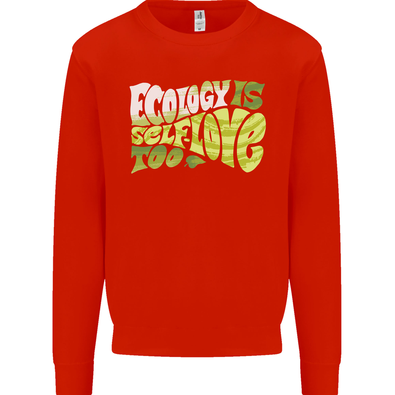 Ecology is Self-Love Climate Change Kids Sweatshirt Jumper Bright Red