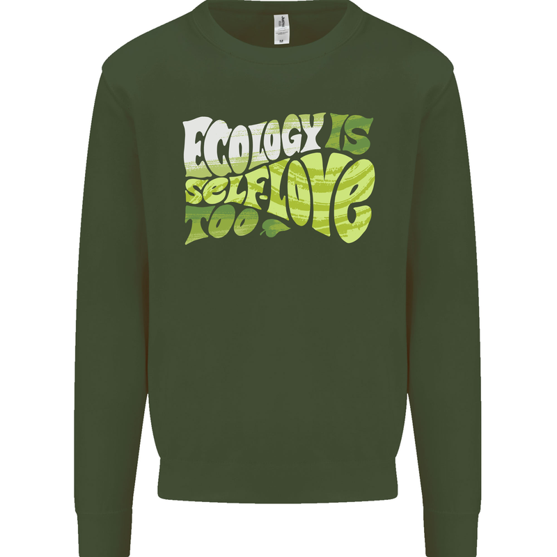 Ecology is Self-Love Climate Change Kids Sweatshirt Jumper Forest Green