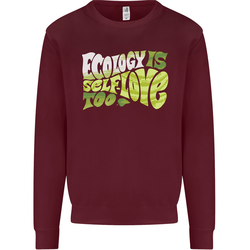 Ecology is Self-Love Climate Change Kids Sweatshirt Jumper Maroon