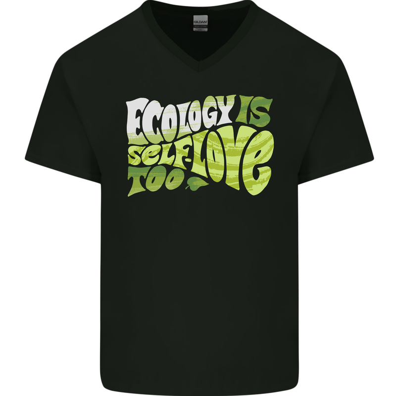 Ecology is Self-Love Climate Change Mens V-Neck Cotton T-Shirt Black