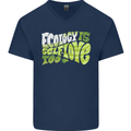 Ecology is Self-Love Climate Change Mens V-Neck Cotton T-Shirt Navy Blue