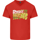 Ecology is Self-Love Climate Change Mens V-Neck Cotton T-Shirt Red
