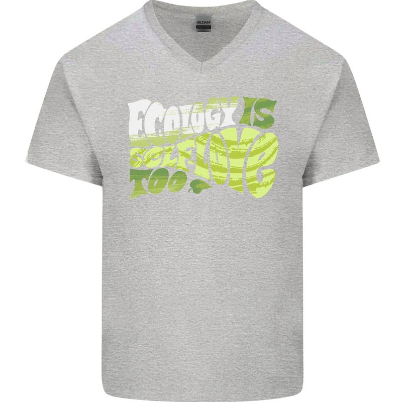 Ecology is Self-Love Climate Change Mens V-Neck Cotton T-Shirt Sports Grey