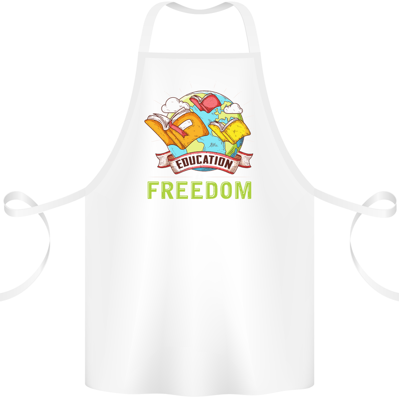 Education Is Freedom Teaching Teacher Cotton Apron 100% Organic White