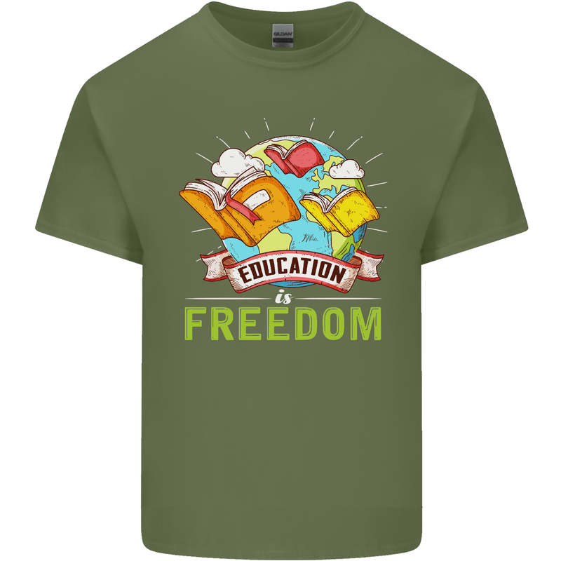 Education Is Freedom Teaching Teacher Mens Cotton T-Shirt Tee Top Military Green