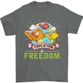 Education Is Freedom Teaching Teacher Mens T-Shirt Cotton Gildan Charcoal