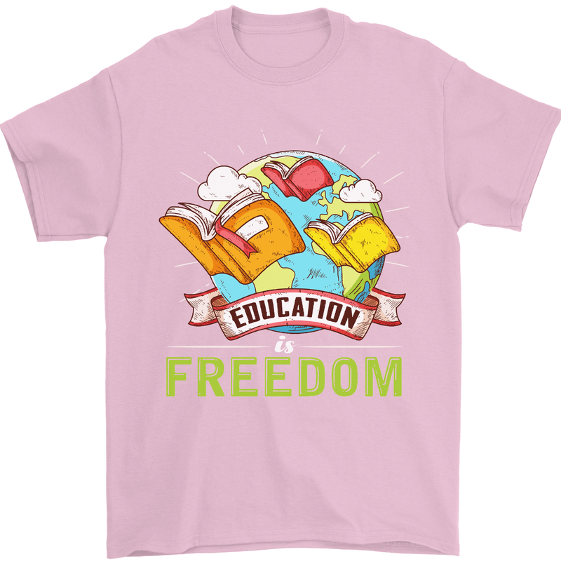 Education Is Freedom Teaching Teacher Mens T-Shirt Cotton Gildan Light Pink