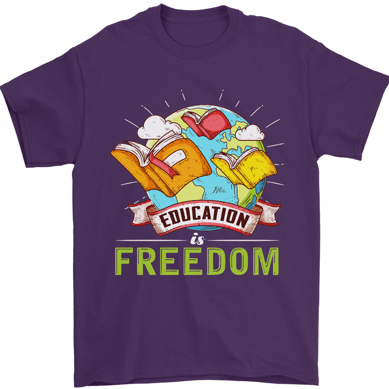 Education Is Freedom Teaching Teacher Mens T-Shirt Cotton Gildan Purple