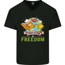 Education Is Freedom Teaching Teacher Mens V-Neck Cotton T-Shirt Black