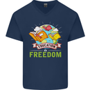 Education Is Freedom Teaching Teacher Mens V-Neck Cotton T-Shirt Navy Blue