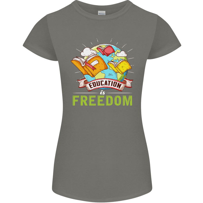 Education Is Freedom Teaching Teacher Womens Petite Cut T-Shirt Charcoal
