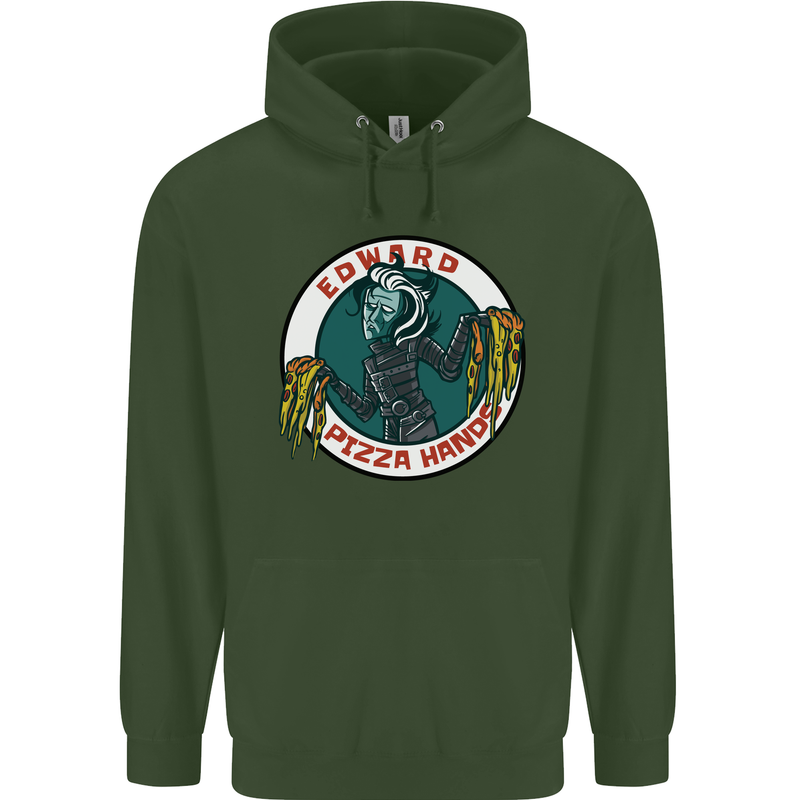 Edward Pizza Hands Funny Food Chef Parody Mens 80% Cotton Hoodie Forest Green