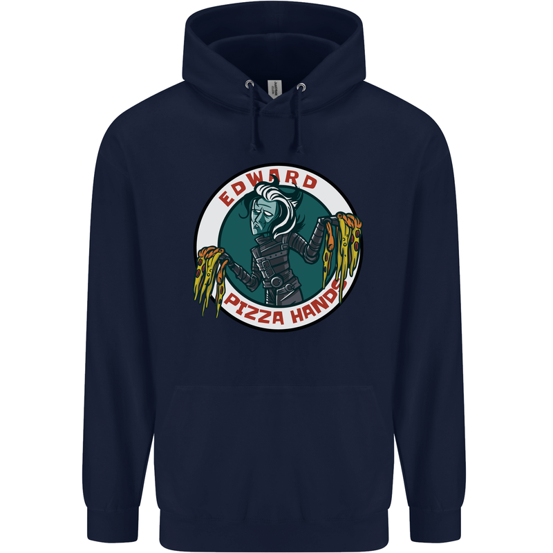 Edward Pizza Hands Funny Food Chef Parody Mens 80% Cotton Hoodie Navy Blue