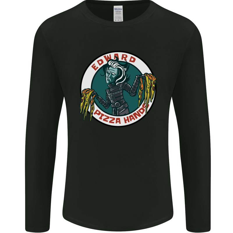 Edward Pizza Hands Funny Food Chef Parody Mens Long Sleeve T-Shirt Black