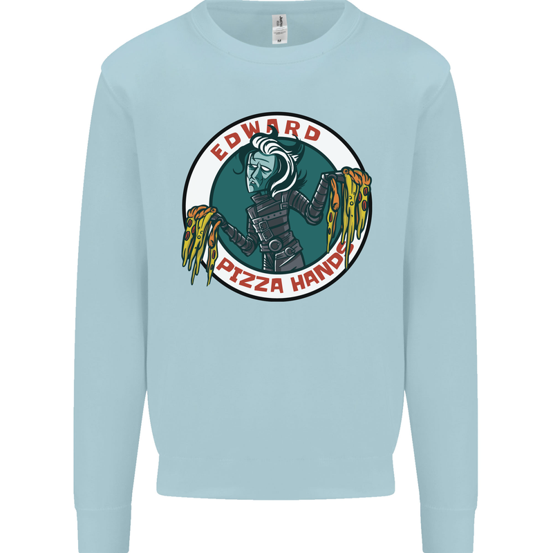 Edward Pizza Hands Funny Food Chef Parody Mens Sweatshirt Jumper Light Blue