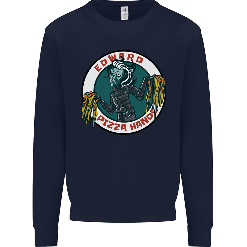 Edward Pizza Hands Funny Food Chef Parody Mens Sweatshirt Jumper Navy Blue