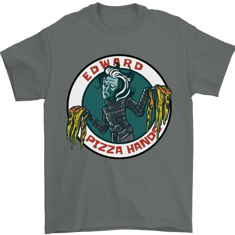 Edward Pizza Hands Funny Food Chef Parody Mens T-Shirt Cotton Gildan Charcoal