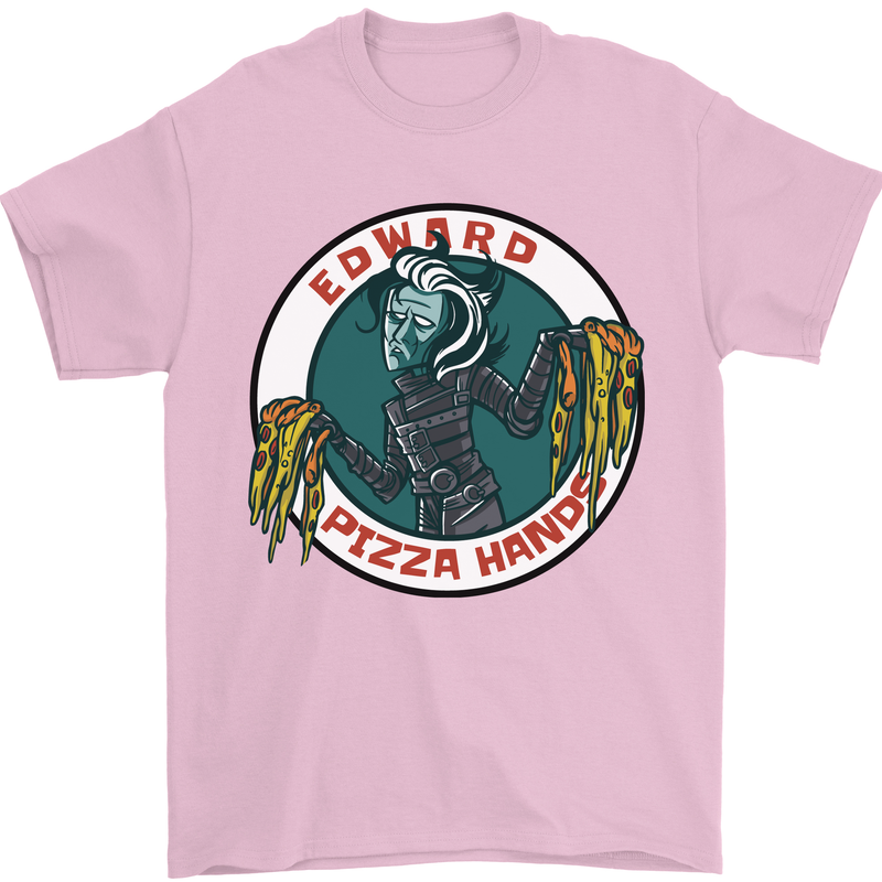 Edward Pizza Hands Funny Food Chef Parody Mens T-Shirt Cotton Gildan Light Pink