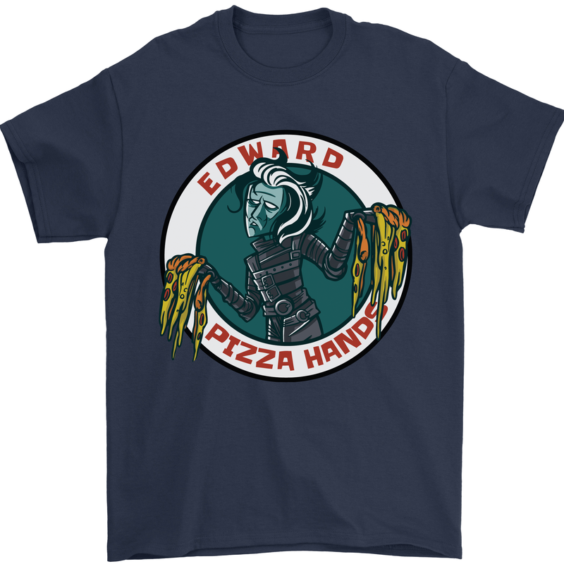 Edward Pizza Hands Funny Food Chef Parody Mens T-Shirt Cotton Gildan Navy Blue