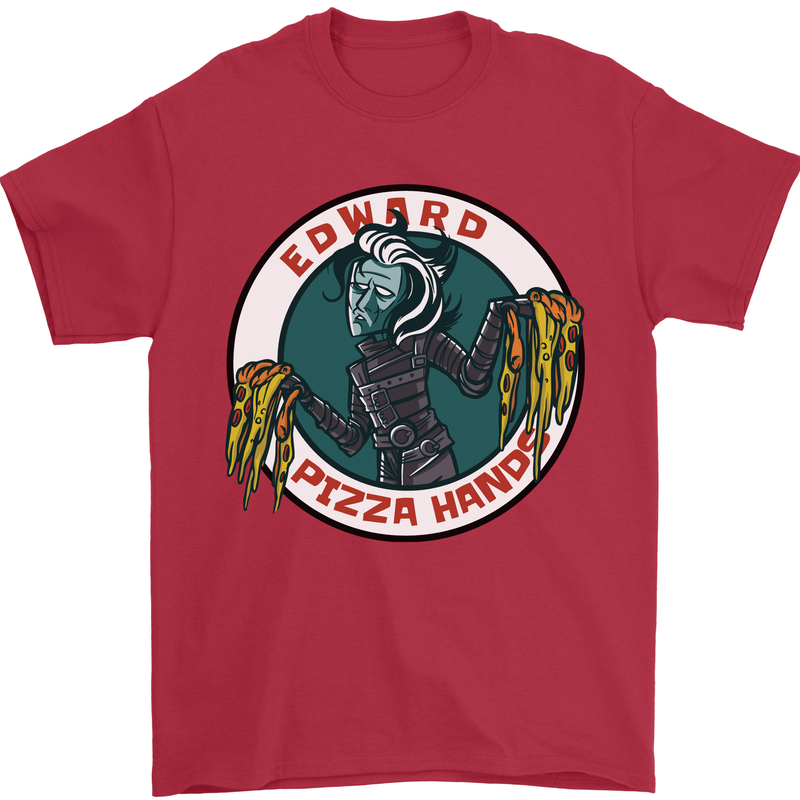 Edward Pizza Hands Funny Food Chef Parody Mens T-Shirt Cotton Gildan Red