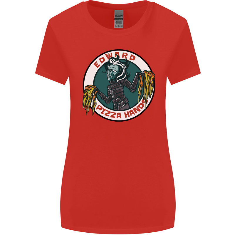 Edward Pizza Hands Funny Food Chef Parody Womens Wider Cut T-Shirt Red