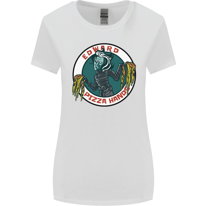 Edward Pizza Hands Funny Food Chef Parody Womens Wider Cut T-Shirt White