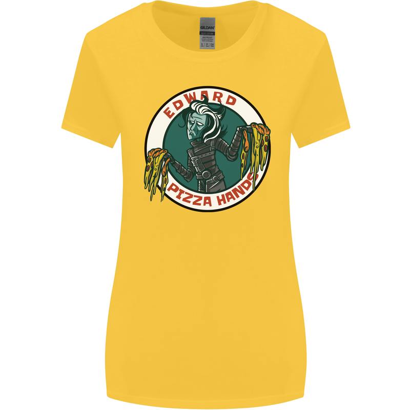Edward Pizza Hands Funny Food Chef Parody Womens Wider Cut T-Shirt Yellow