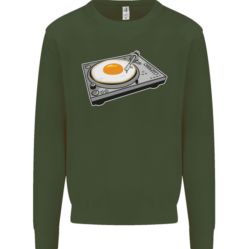 Egg Decks DJ DJing Turntable Record Player Kids Sweatshirt Jumper Forest Green