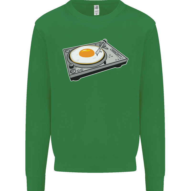Egg Decks DJ DJing Turntable Record Player Kids Sweatshirt Jumper Irish Green