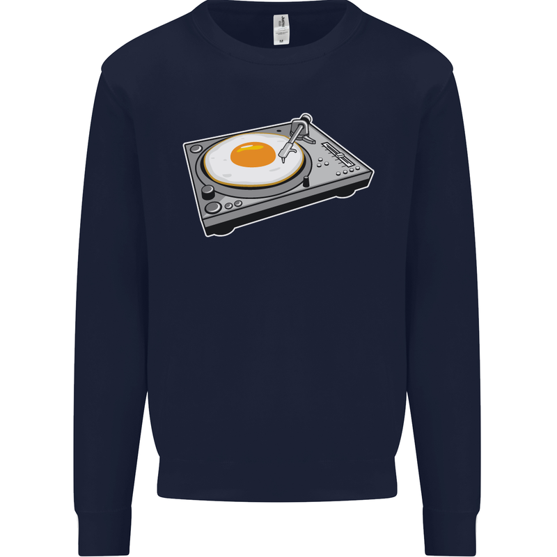 Egg Decks DJ DJing Turntable Record Player Kids Sweatshirt Jumper Navy Blue