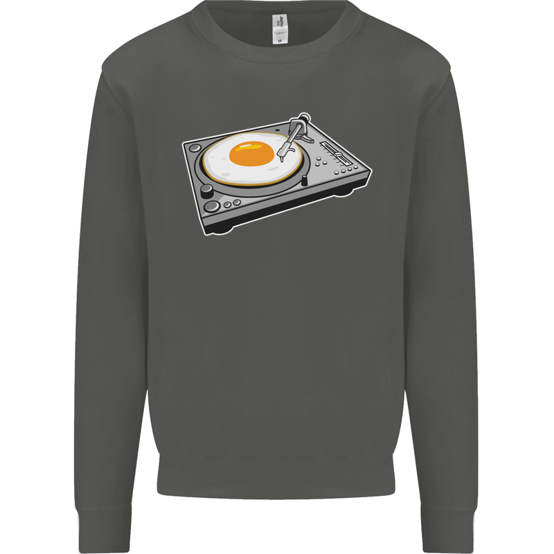 Egg Decks DJ DJing Turntable Record Player Kids Sweatshirt Jumper Storm Grey