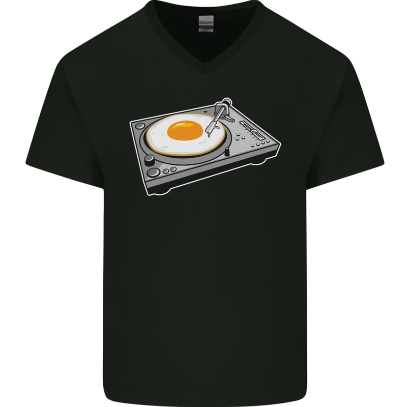 Egg Decks DJ DJing Turntable Record Player Mens V-Neck Cotton T-Shirt Black