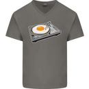 Egg Decks DJ DJing Turntable Record Player Mens V-Neck Cotton T-Shirt Charcoal