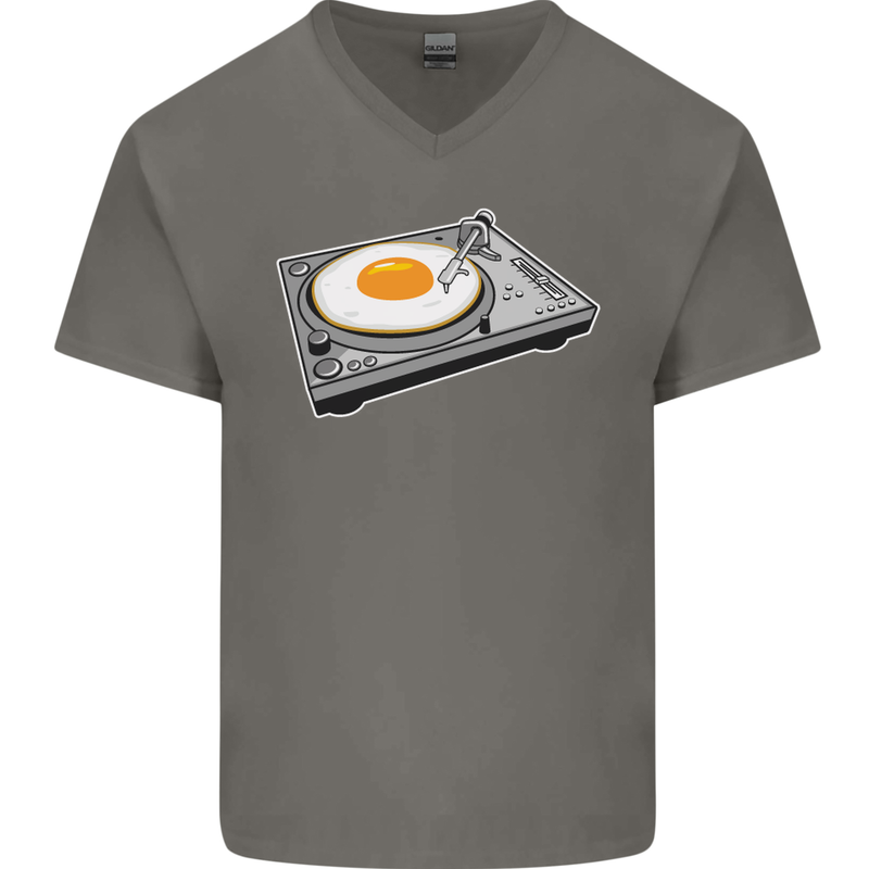 Egg Decks DJ DJing Turntable Record Player Mens V-Neck Cotton T-Shirt Charcoal