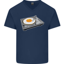 Egg Decks DJ DJing Turntable Record Player Mens V-Neck Cotton T-Shirt Navy Blue