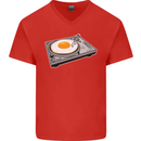 Egg Decks DJ DJing Turntable Record Player Mens V-Neck Cotton T-Shirt Red