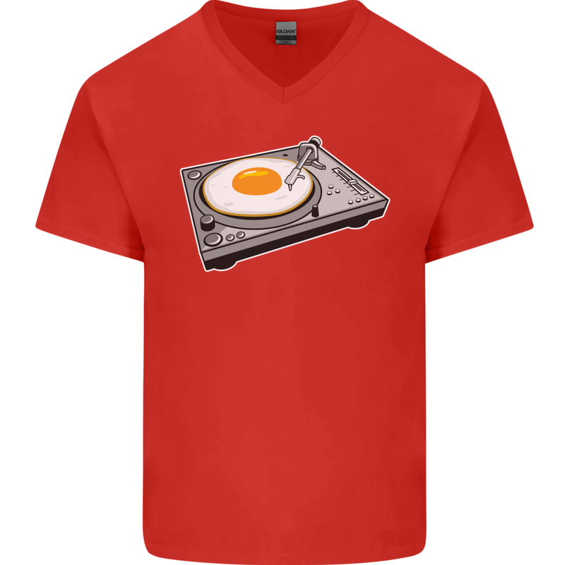 Egg Decks DJ DJing Turntable Record Player Mens V-Neck Cotton T-Shirt Red