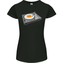 Egg Decks DJ DJing Turntable Record Player Womens Petite Cut T-Shirt Black