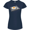 Egg Decks DJ DJing Turntable Record Player Womens Petite Cut T-Shirt Navy Blue