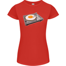 Egg Decks DJ DJing Turntable Record Player Womens Petite Cut T-Shirt Red