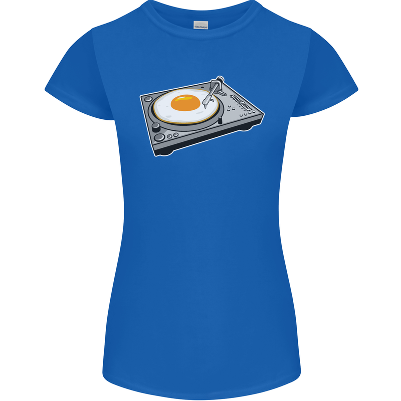 Egg Decks DJ DJing Turntable Record Player Womens Petite Cut T-Shirt Royal Blue