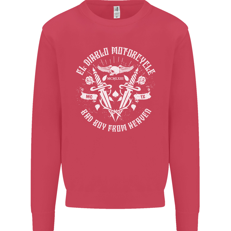 El Diablo Motorcycle Biker Motorbike Kids Sweatshirt Jumper Heliconia