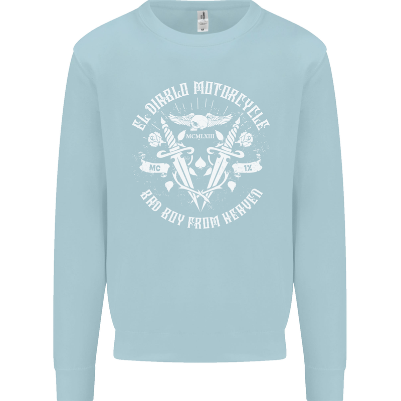 El Diablo Motorcycle Biker Motorbike Kids Sweatshirt Jumper Light Blue