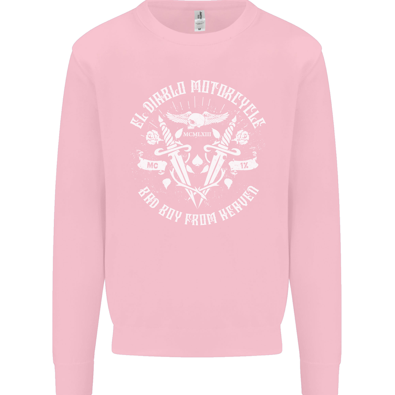 El Diablo Motorcycle Biker Motorbike Kids Sweatshirt Jumper Light Pink