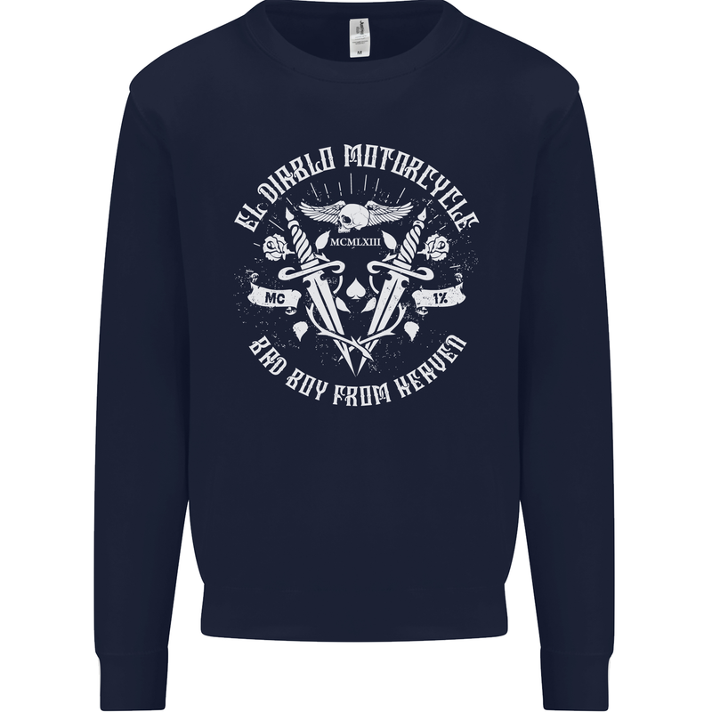 El Diablo Motorcycle Biker Motorbike Kids Sweatshirt Jumper Navy Blue