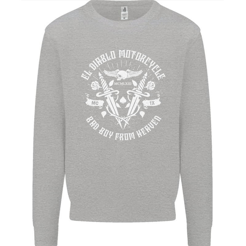 El Diablo Motorcycle Biker Motorbike Kids Sweatshirt Jumper Sports Grey